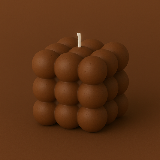 Divers Bougie Moulée grand Cube Marron Glacé
